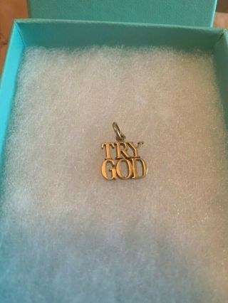 Tiffany & Co.  " Try God " Vintage Charm 14k Gold Tiffany & Co.  Box And Bag