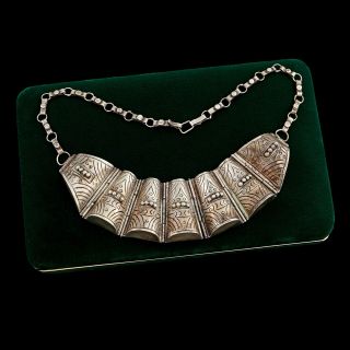 Antique Vintage Deco Sterling 925 Silver Mexican Taxco Repousse Collar Necklace