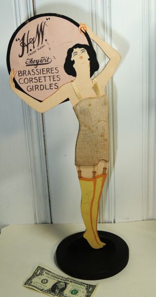 1920s Lingerie Corset Antique Vtg Art Deco Store Display Sign Pin - Up Flapper