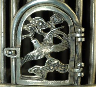 Tibetan Handmade Copper Plated Silver Statue Magpie Birdcage /minguo Mark Af01e