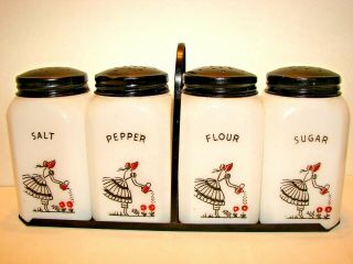 Vintage Tipp City Lady Watering Flowers Lg Shakers Salt Pepper Flower Sugar Set