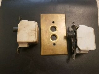 Vintage Two Push Button Switches with one brass cover plate 2
