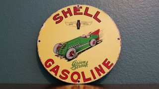 Vintage Shell Gasoline Porcelain Green Streak Gas Motor Oil Service Station Sign