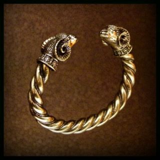 Ancient Scythia Style Solid Bronze Ram Heads Handmade Bracelet