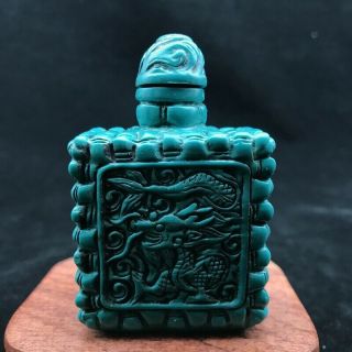 Chinese Handmade Turquoise Snuff Bottle Hand Carved Dragon Pattern