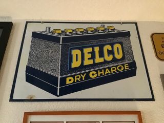 Vintage Ac Delco.  Dry Charge Metal.  Battery Sign