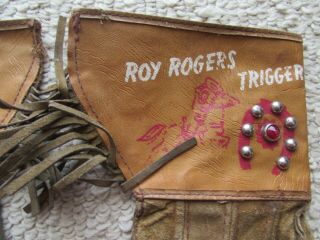 Vintage Roy Rogers Gloves and Trigger Gauntlet suede leather gloves w fringes 4