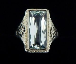 Antique 18k White Gold 4.  30 Carat Emerald Cut Aquamarine Ring Size 6 1/4