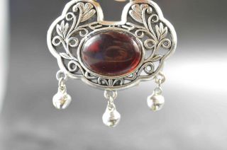 Asian Collectable Tibet Agate Armor Miao Silver Carve Hollow Out Fashion Pendant