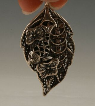 Precious China 925 Silver Pendant Statue Hand - Carved Flower Money Mascot Gift
