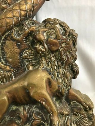 Great Orig.  19thC Antique English Cast Brass Lion & Serpent Snake Doorstop 11 
