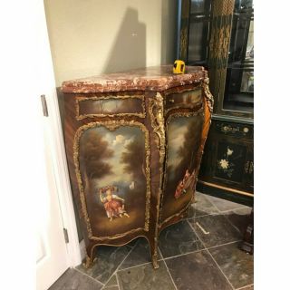 Curio Cabinet Hand Painted w/ Terracotta Marble Top 10