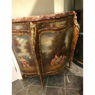 Curio Cabinet Hand Painted W/ Terracotta Marble Top
