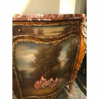 Curio Cabinet Hand Painted w/ Terracotta Marble Top 2