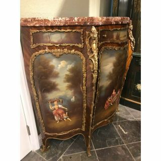 Curio Cabinet Hand Painted w/ Terracotta Marble Top 4