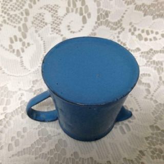 Antique,  Rare,  Blue Enamelware Child ' s Pitcher 2.  5in x 3.  5in (M) 4