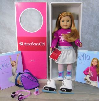 American Girl 18 " Mia Doll,  Ice Skates & Accessories Red Hair Hazel Eyes Ag Box