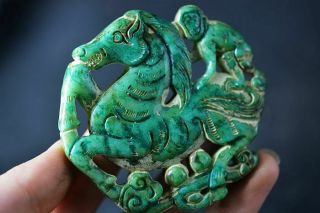 Exquisite Chinese Old Jade Carved Two - Sided Horse/monkey Pendant H89