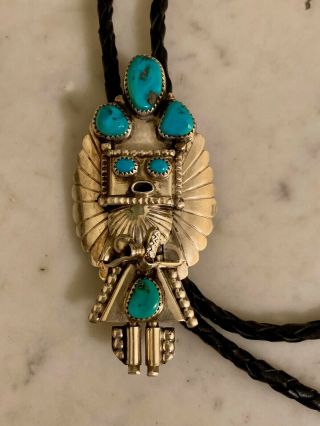 Vintage Native American Sterling Silver Turquoise Bolo Kachina Signed