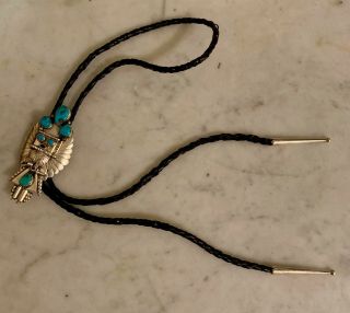 Vintage Native American Sterling Silver Turquoise Bolo Kachina SIGNED 5