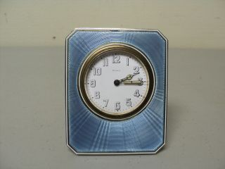 Art Deco 8 - Day Travel Clock,  Sterling Silver & Blue Guilloche Enamel Case