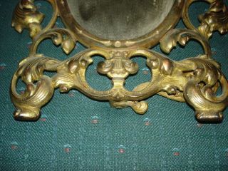 Antique Brass Frame Rococo Style Table Mirror 14 Inches long & 9 1/2 in wide 3