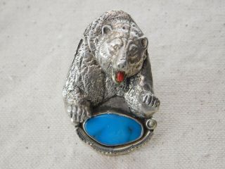 Vtg Old Pawn Hopi Johnny Bluejay Turquoise Red Coral Sterling Silver Bear Ring