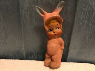 Vintage 1956 Dreamland Girl Child Pink Bunny Suit Bare Butt Squeaker Toy Rubber