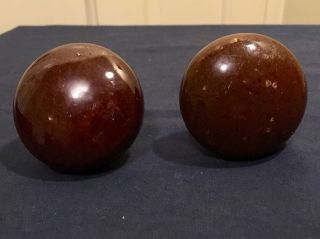 2 Antique Brown Porcelain Door Knobs (2 3/16 " & 2 1/4 ") And Spindle Little Wear