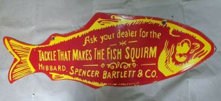 Fish Squirm 2 Sided Vintage Porcelain Sign 46 X 16 /12 Inches
