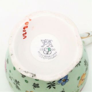 Vintage EB Foley Tea Cup & Saucer in Green with Hand Painted Flowers 4