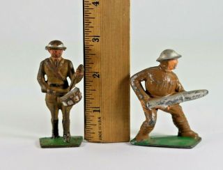 Five Vintage Manoil Barclay Grey Iron Lead Soldiers,  Drummer,  Bomb,  Radio Op 5