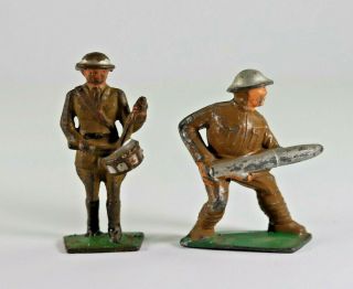 Five Vintage Manoil Barclay Grey Iron Lead Soldiers,  Drummer,  Bomb,  Radio Op 6