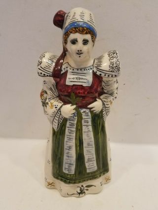 Large Lovely Vintage French Faience Pottery Ceramic Lady Bell