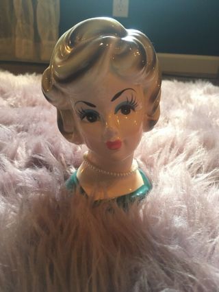 1960 Lady Head Vase With Pearls