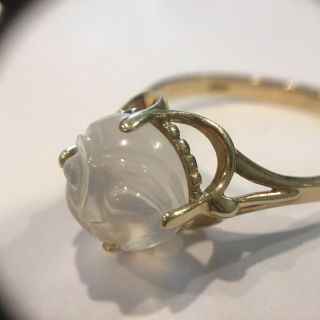 Vintage 10k Yellow Gold Carved Moonstone 4ct Man in the Moon Face Ring 2