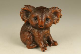 Collectable Chinese Old Boxwood Hand Carved Koala Statue Netsuke
