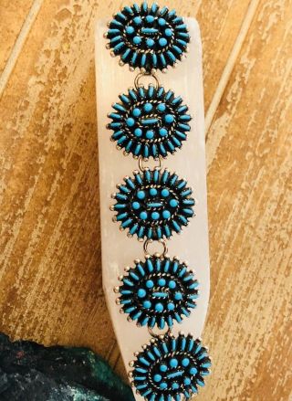 Native American Style Vintage Sterling Silver Turquoise Petit Point Inlay 3