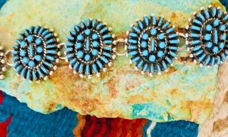 Native American Style Vintage Sterling Silver Turquoise Petit Point Inlay 5