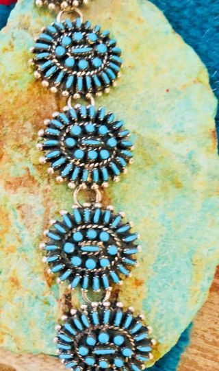 Native American Style Vintage Sterling Silver Turquoise Petit Point Inlay 7
