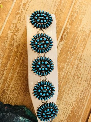 Native American Style Vintage Sterling Silver Turquoise Petit Point Inlay 9