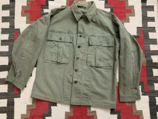 Vintage 1940’s Ww2 Hbt Black 13 Star Button Shirt W/ Gas Flap (removed) Size 38r