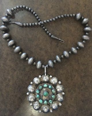 Old Coin Silver And Turquoise Southwest Necklace.  Mercury Dimes,  Peace Dollar