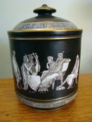 Antique Pratt Fenton England " Old Greek " Tobacco Jar Black Matt Finish