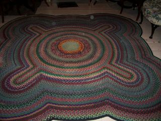 Vintage Antique Hand Made Folk Art Flower Wool Braided Rug 8 ' 5 