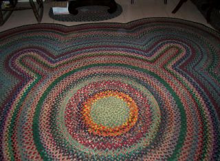 Vintage Antique Hand Made Folk Art Flower Wool Braided Rug 8 ' 5 