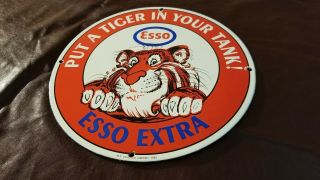 Vintage Esso Gasoline Porcelain Gas Motor Oil Service Station Pump Plate Sign