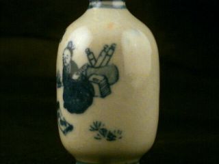 Fine 19thC Chinese Blue & White Porcelain 2Men 山清水秀 Snuff Bottle P008 4