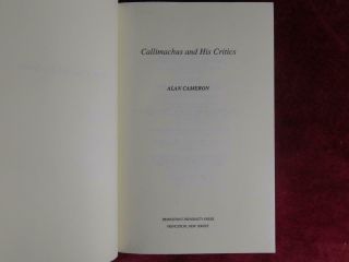 CALLIMACHUS & his CRITICS by ALAN CAMERON/ANCIENT GREEK POETRY/GREECE/ RARE 1995 2