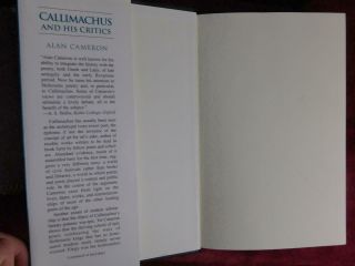 CALLIMACHUS & his CRITICS by ALAN CAMERON/ANCIENT GREEK POETRY/GREECE/ RARE 1995 6